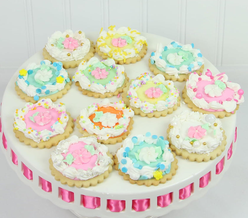 White Royal Icing Drop Flowers with Pearl Centers
