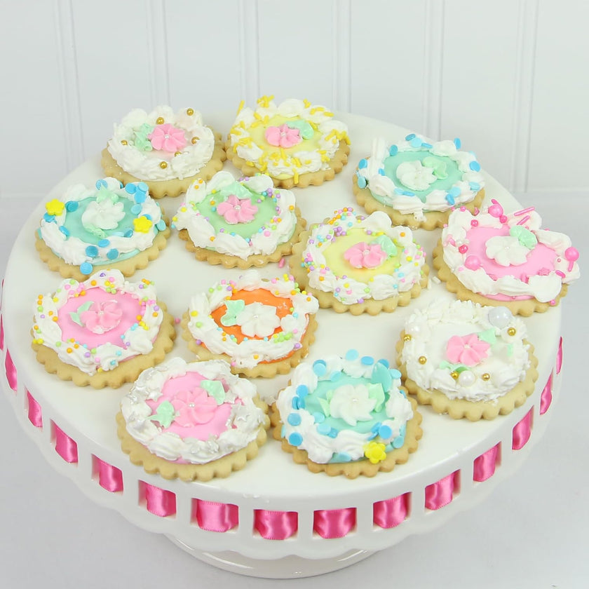 White Royal Icing Drop Flowers with Pearl Centers