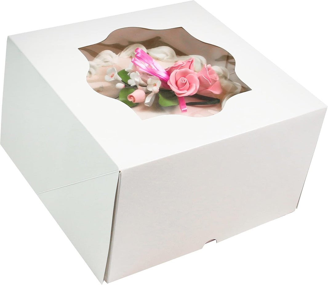 Global Sugar Art Auto-Popup Extra Deep Square Cake Box with Window, 12 x 12 x 6 Inches