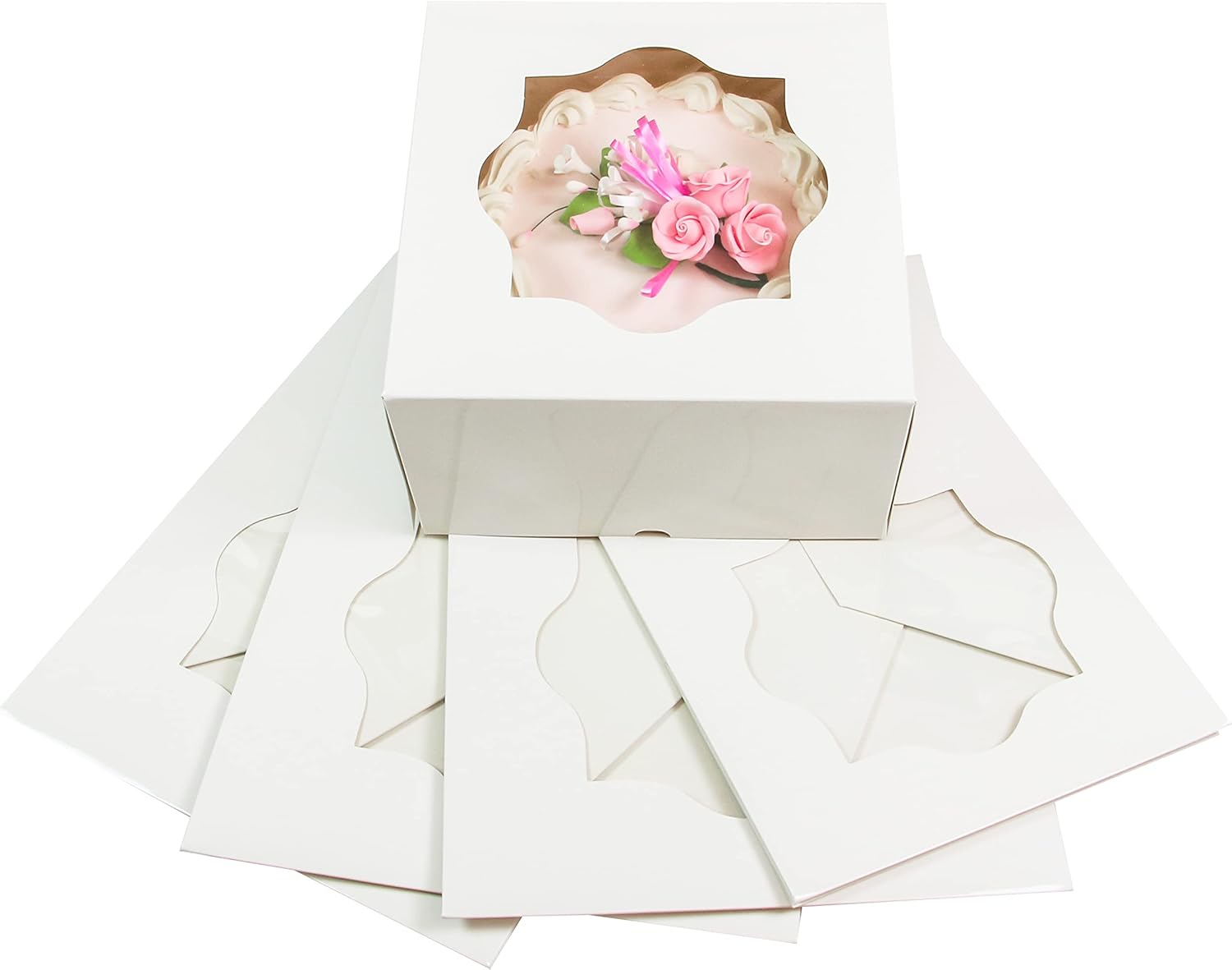 Global Sugar Art Auto-Popup Extra Deep Square Cake Box with Window, 10 x 10 x 6 Inches