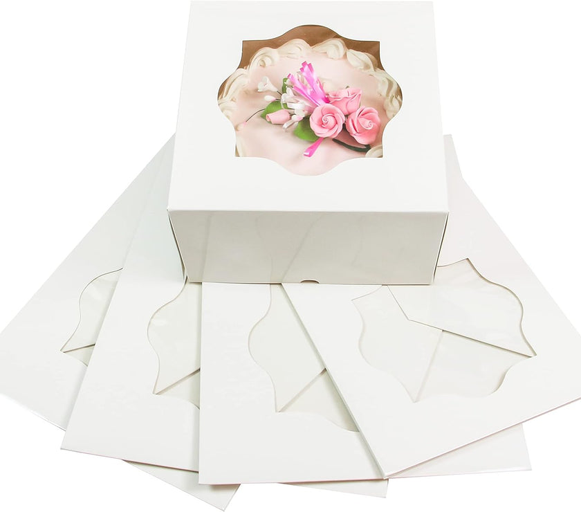 Global Sugar Art Auto-Popup Extra Deep Square Cake Box with Window, 10 x 10 x 6 Inches