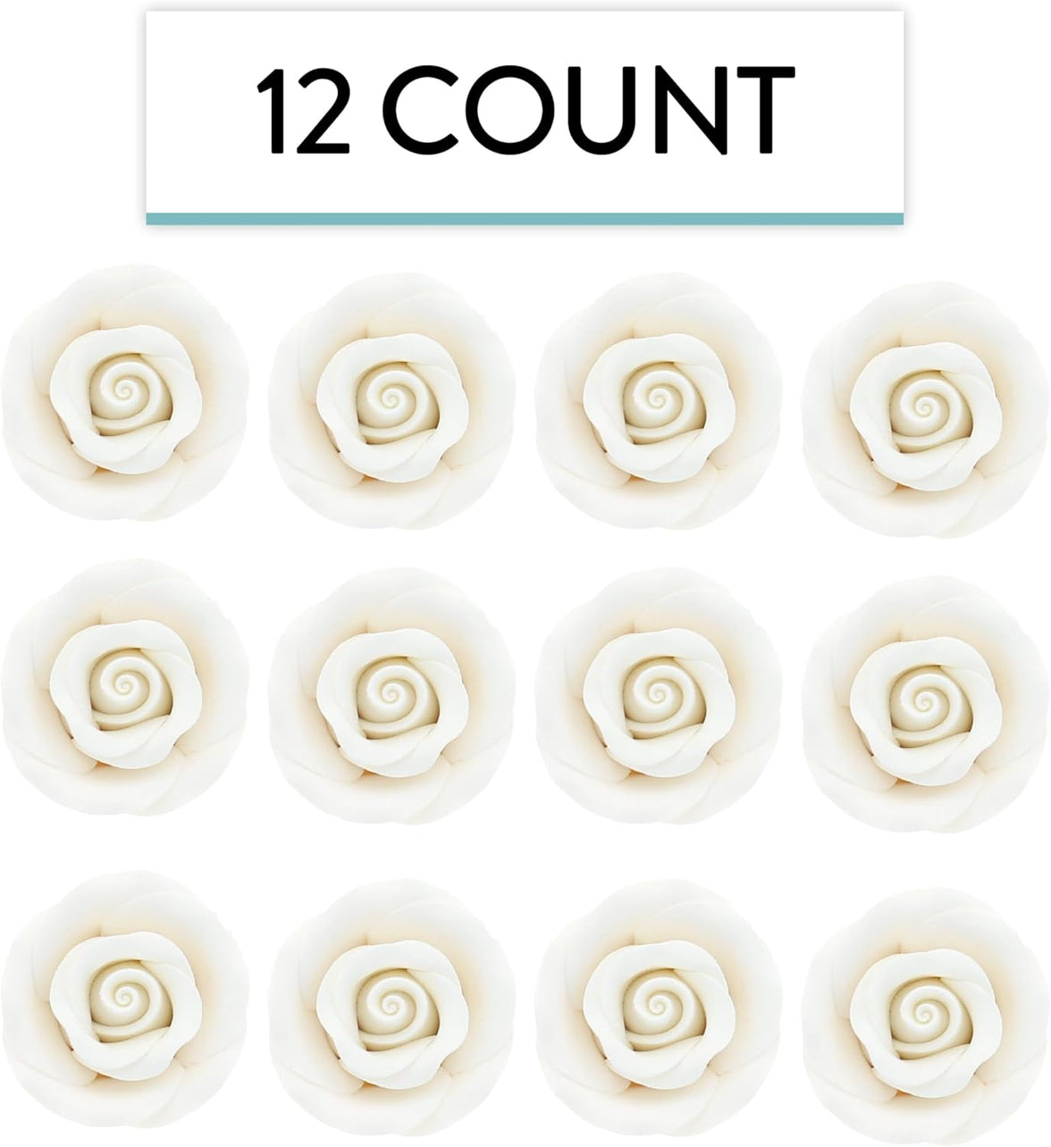 Premium Roses for Decorating Cakes and Cupcakes, by Global Sugar Art, Medium, White