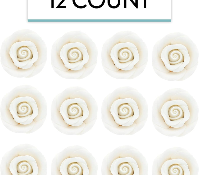 Premium Roses for Decorating Cakes and Cupcakes, by Global Sugar Art, Medium, White