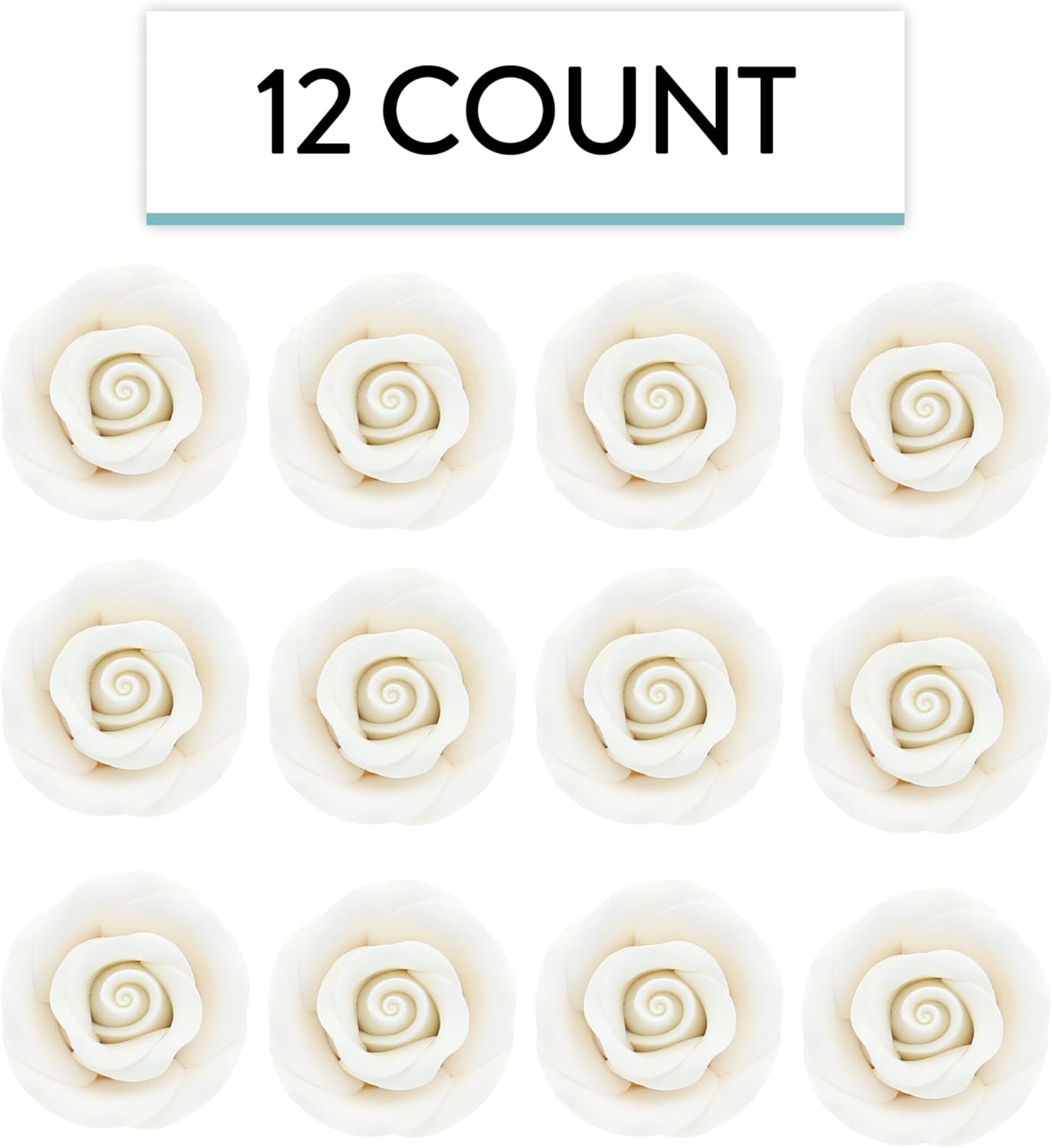 White Edible Roses, Premium, 1.5-inch, 12 Count