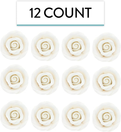 White Edible Roses, Premium, 1.5-inch, 12 Count