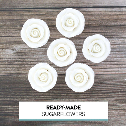 White Edible Roses, Premium, 1.5-inch, 12 Count
