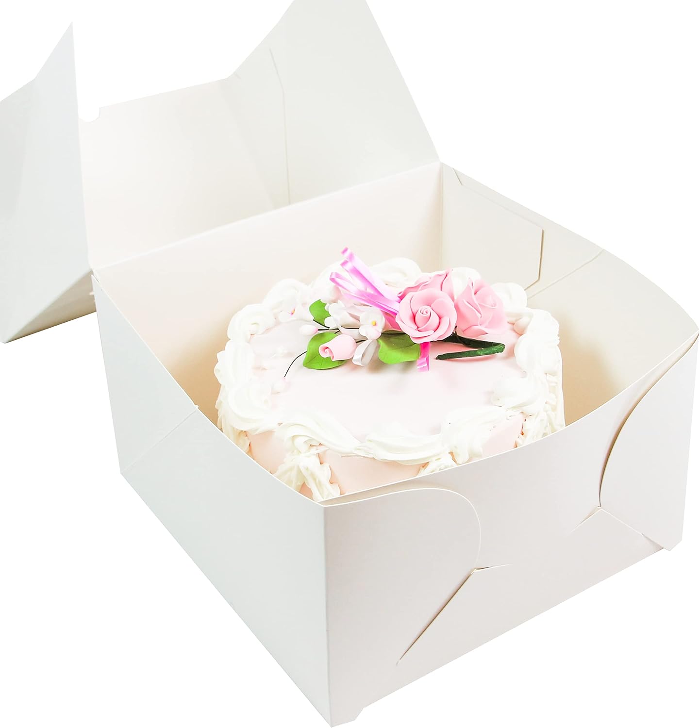 Global Sugar Art Auto-Popup Extra Deep Square Cake Box with Window, 10 x 10 x 6 Inches