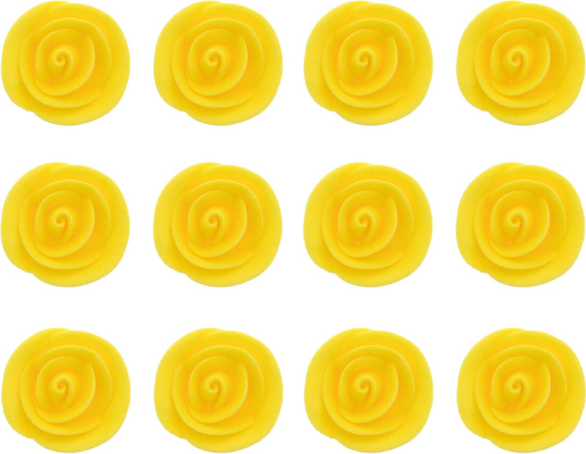 Premium Edible Roses for Cakes and Cupcakes, Sweet Royal Icing Roses, by Global Sugar Art, Yellow