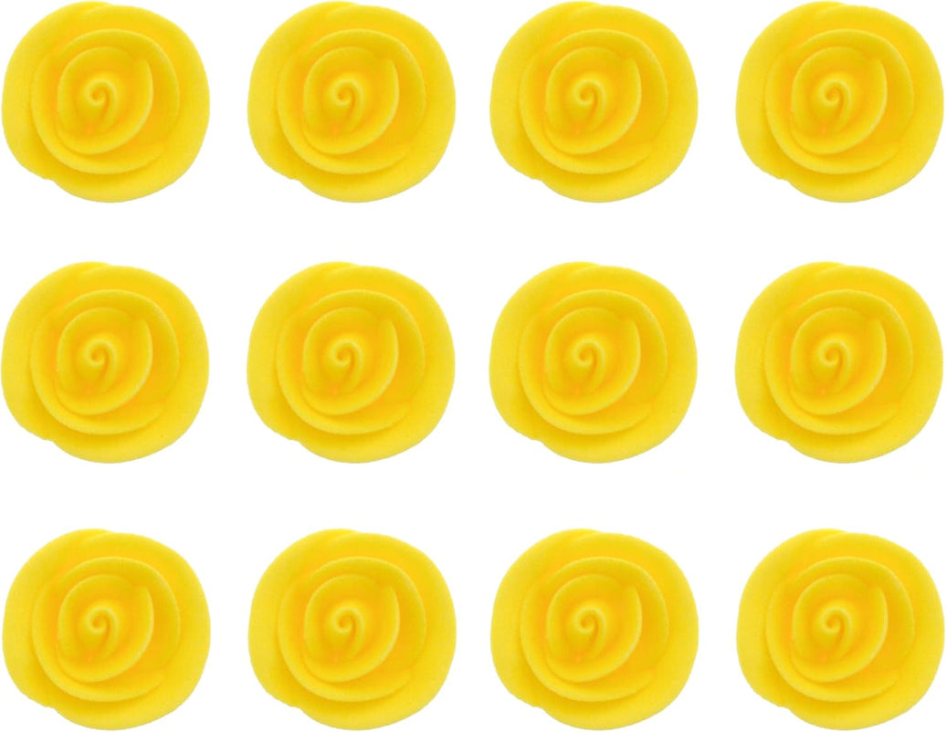 Premium Edible Roses for Cakes and Cupcakes, Sweet Royal Icing Roses, by Global Sugar Art, Yellow