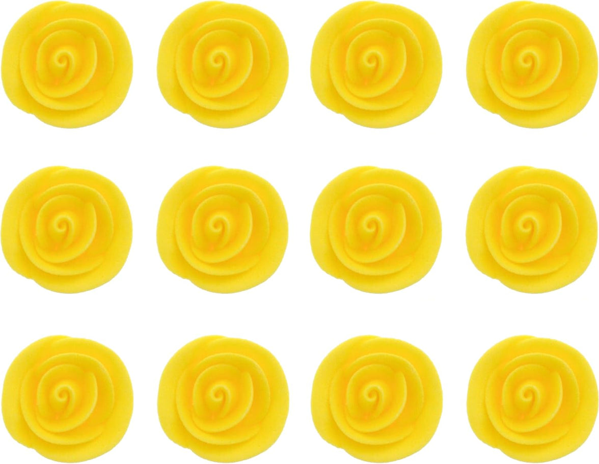 Premium Edible Roses for Cakes and Cupcakes, Sweet Royal Icing Roses, by Global Sugar Art, Yellow