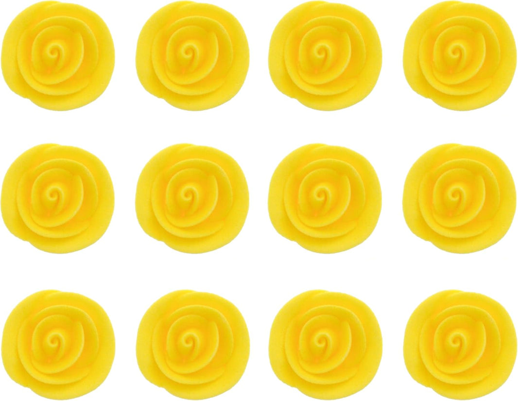 Premium Edible Roses for Cakes and Cupcakes, Sweet Royal Icing Roses, by Global Sugar Art, Yellow