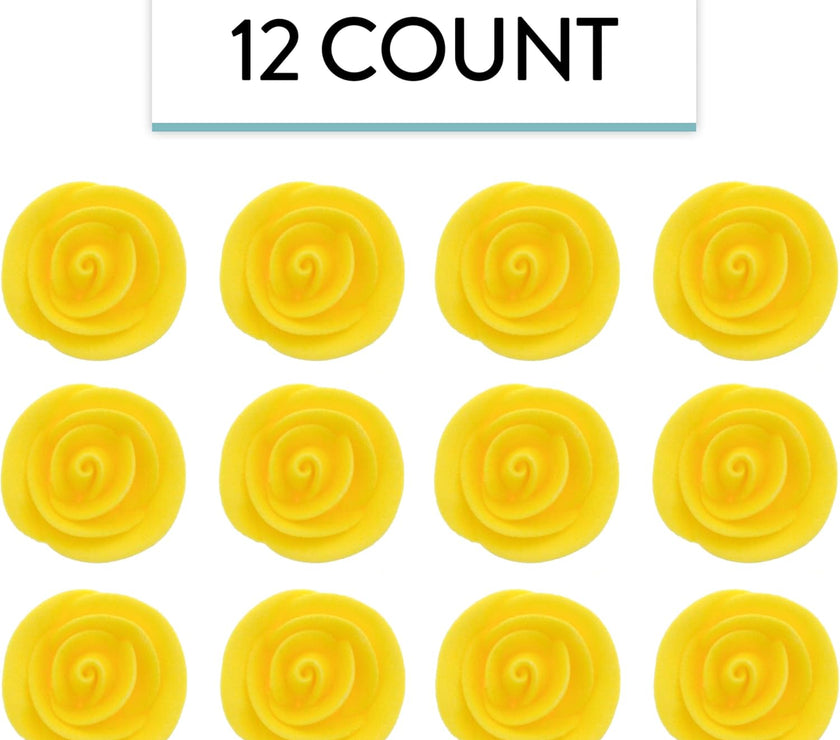 Premium Edible Roses for Cakes and Cupcakes, Sweet Royal Icing Roses, by Global Sugar Art, Yellow