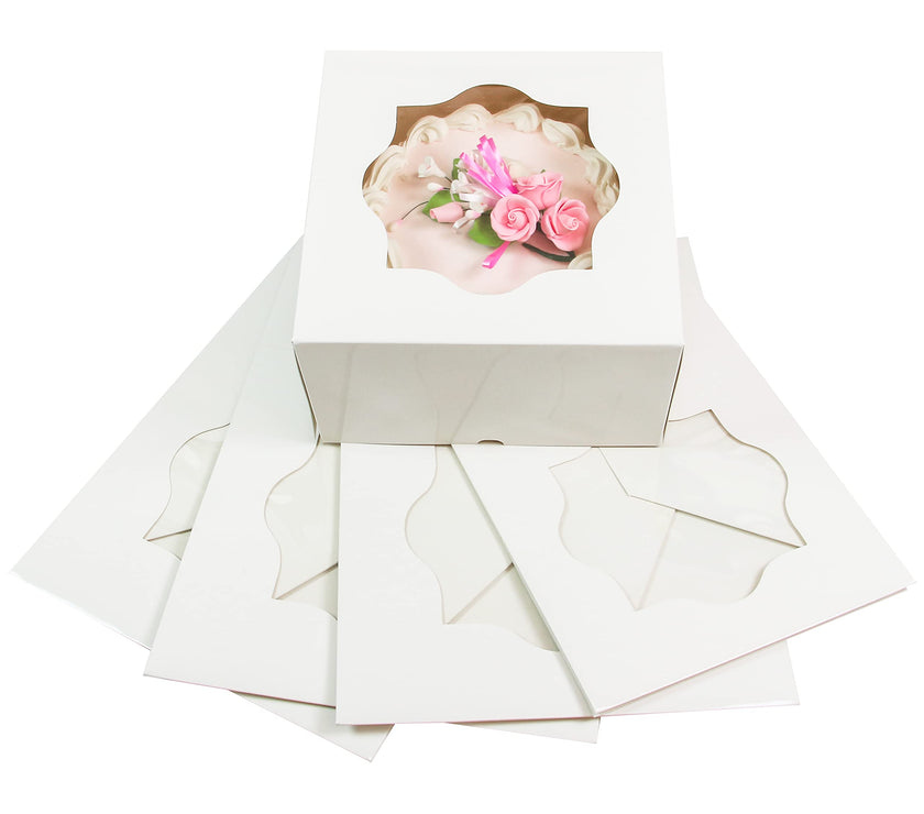 Global Sugar Art Auto-Popup Extra Deep Square Cake Box with Window, 12 x 12 x 6 Inches