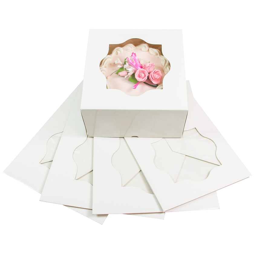 Global Sugar Art Auto-Popup Extra Deep Square Cake Box with Window, 12 x 12 x 6 Inches