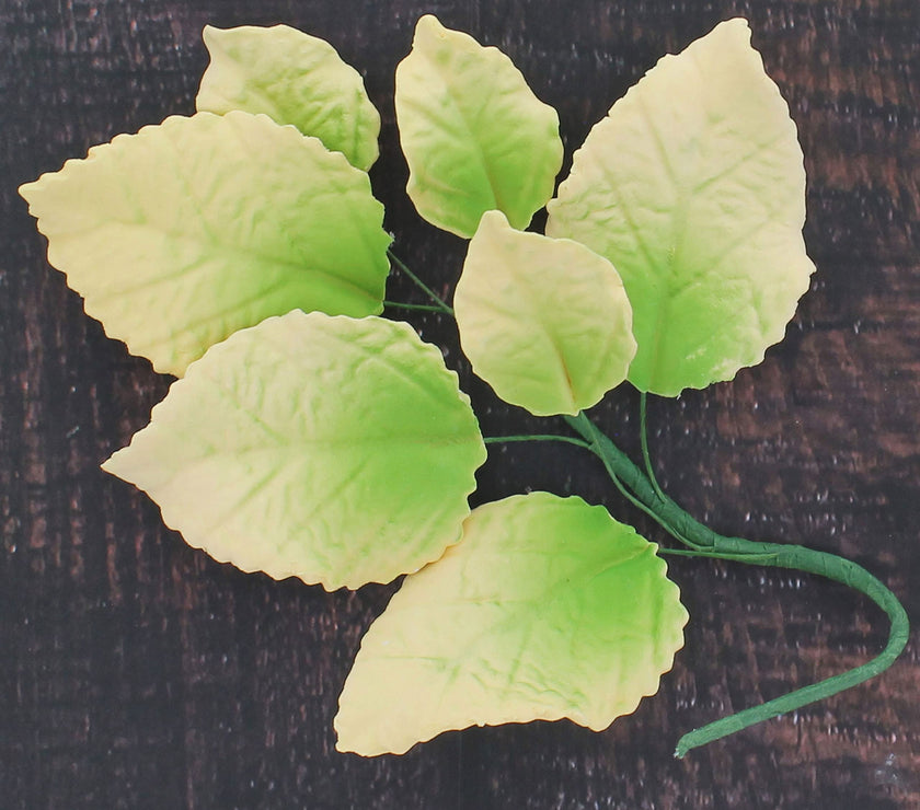 Pale Yellow and Green Rose Leaf Spray, Cake Decoration by Global Sugar Art, 3 Count