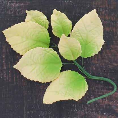 Pale Yellow and Green Rose Leaf Spray, 3 Count
