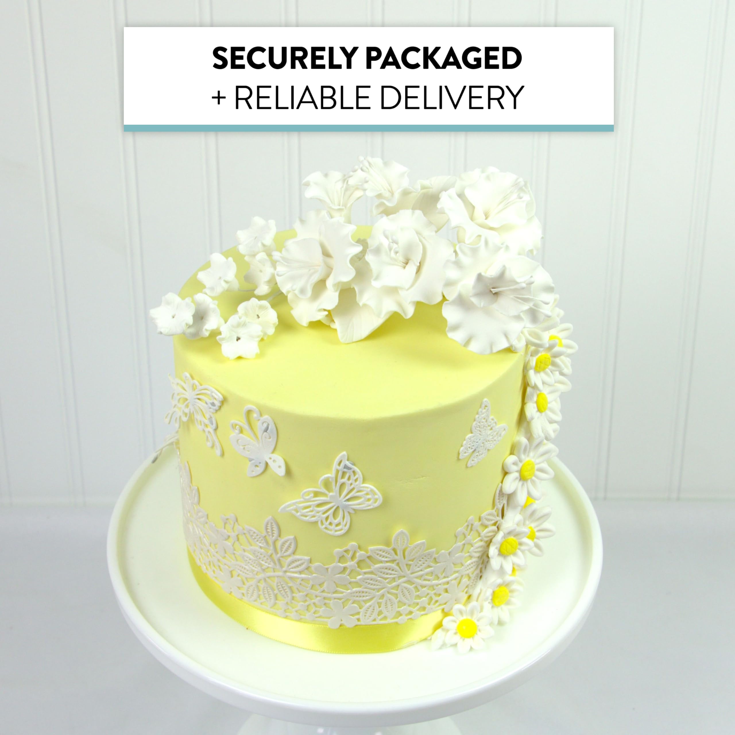 Flower Blossom Spray, Gum Paste Sugar Flowers for Cake Decorating, White Cherry Blossoms with Leaves