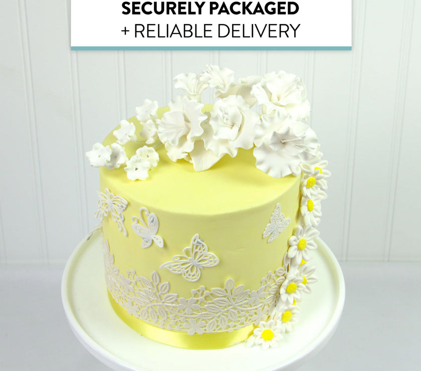Flower Blossom Spray, Gum Paste Sugar Flowers for Cake Decorating, White Cherry Blossoms with Leaves