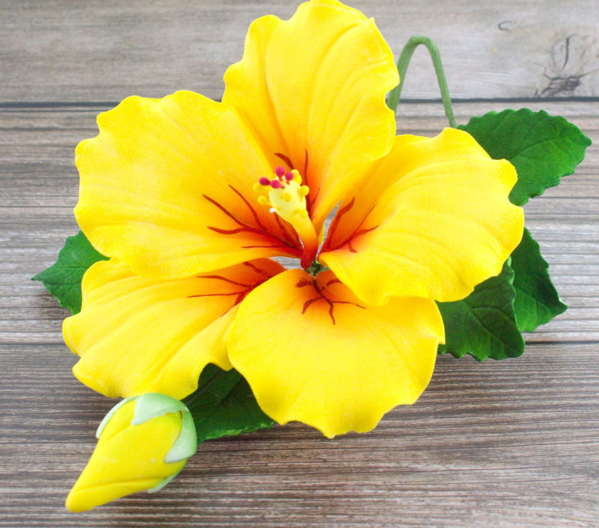 Tropical Hibiscus Sugar Cake Flower Spray by Global Sugar Art, Yellow