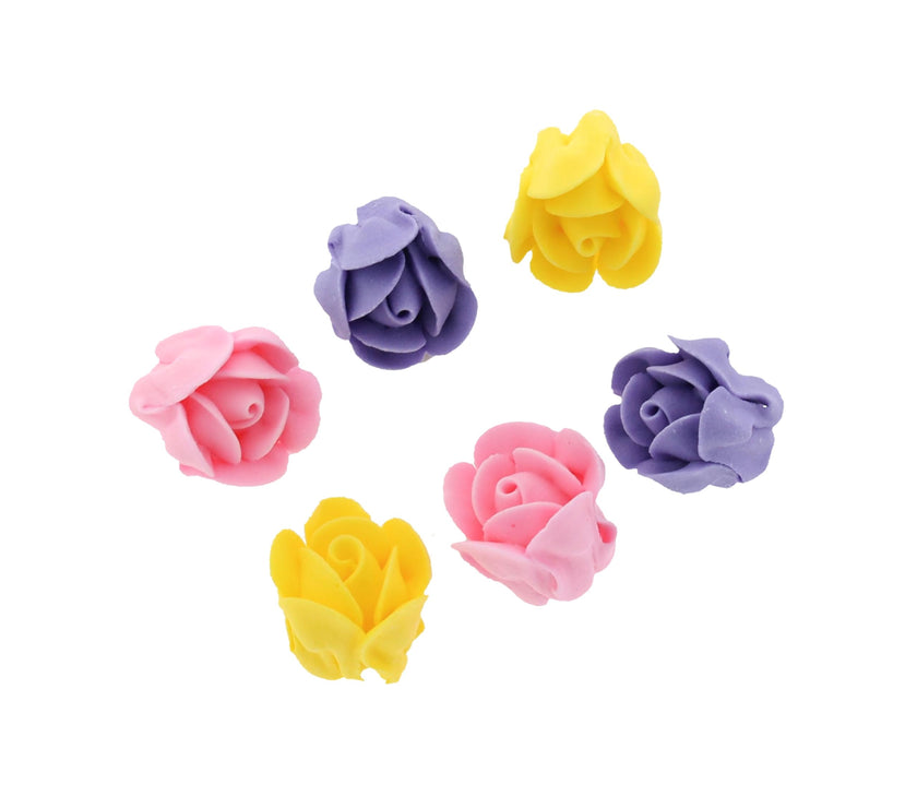 Edible Royal Icing Roses, Two Dozen Roses for Cupcake Decorating, by Global Sugar Art, Pink, Lavender, & Yellow Rose Set