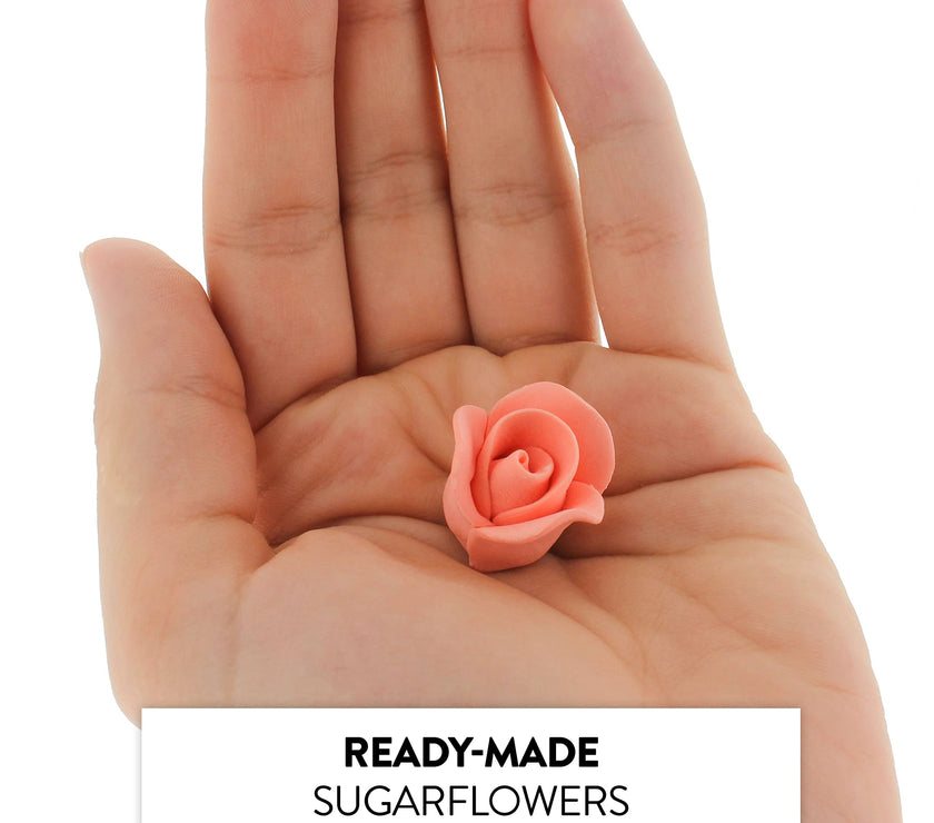 Tiny Rose Sugar Flowers, Edible Cupcake Toppers, Extra Small, by Global Sugar Art, Peach