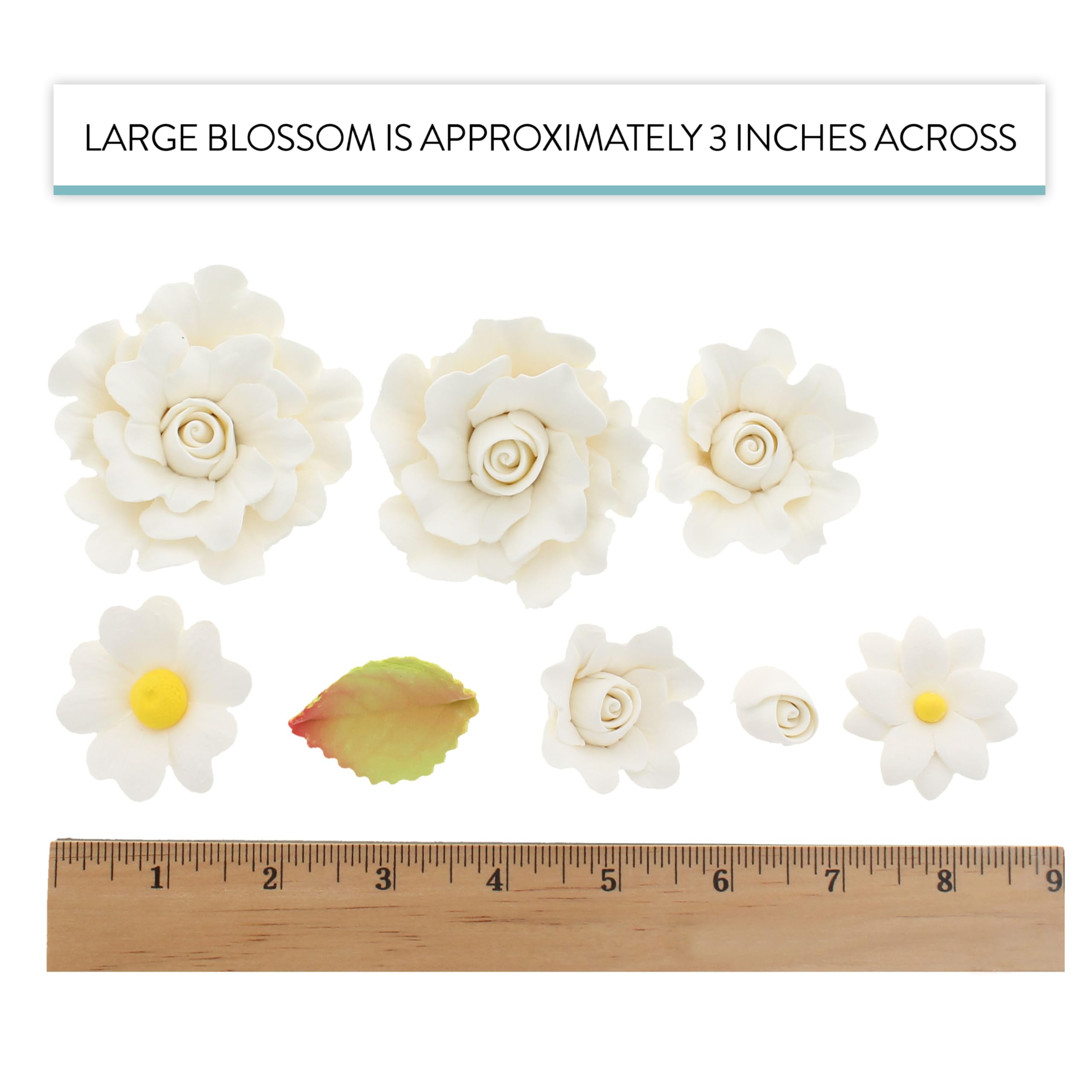 Ruffled Rose and Blossom Set, Sugar Flowers for Cakes, by Global Sugar Art, White