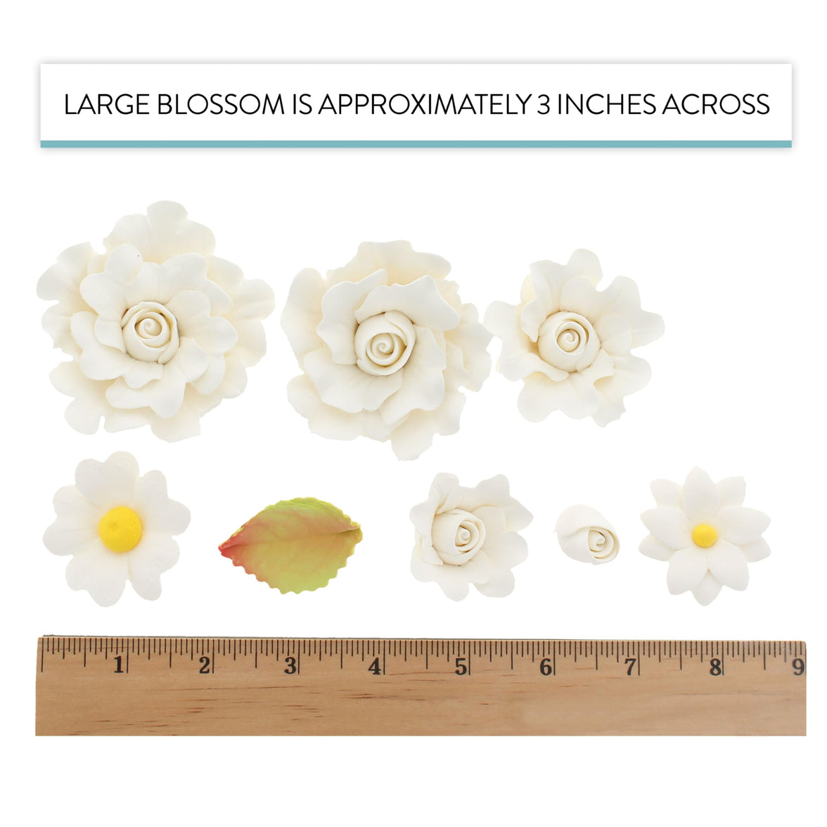 Ruffled Rose and Blossom Set, Sugar Flowers for Cakes, by Global Sugar Art, White