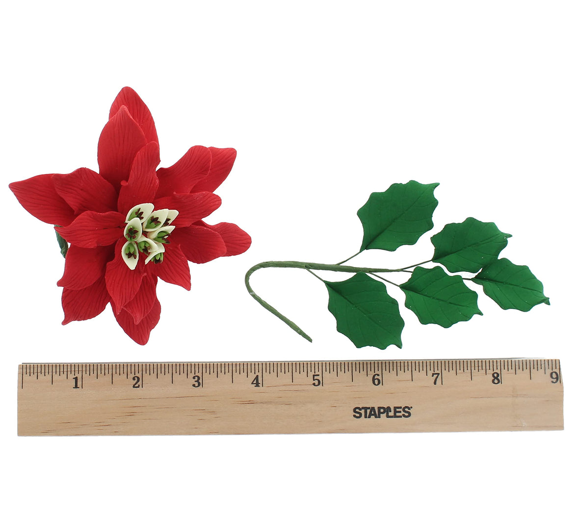 Poinsettia Sugar Flower & Holly Leaf Spray Kit for Cakes, by Global Sugar Art, Large without Berries