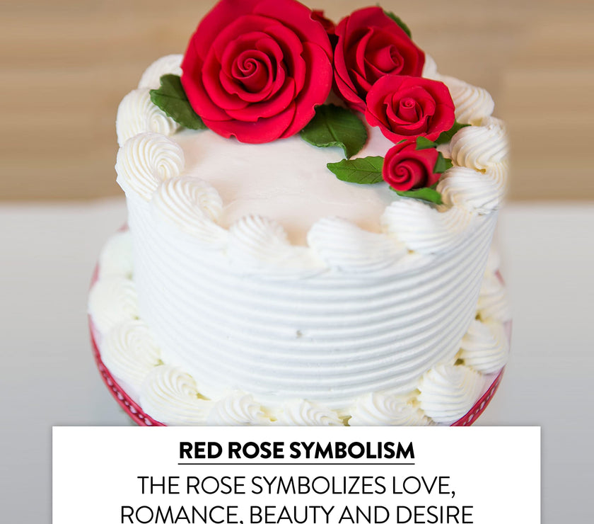 Exquisite Rose & Leaf Kit, Sugar Cake Flowers by Global Sugar Art, Red Roses with Leaves, 15-Piece Set