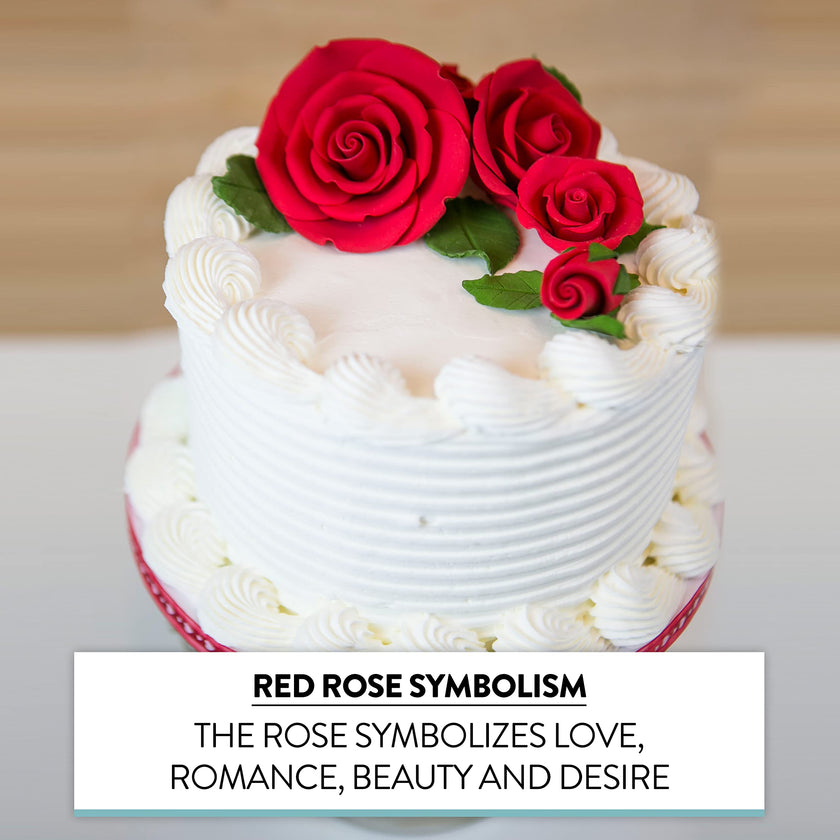 Exquisite Rose & Leaf Kit, Sugar Cake Flowers by Global Sugar Art, Red Roses with Leaves, 15-Piece Set