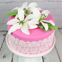 Easter Lily Sugar Flowers, Longiflorum Lilies with Leaf Sprays, by Global Sugar Art, White, 3 Count