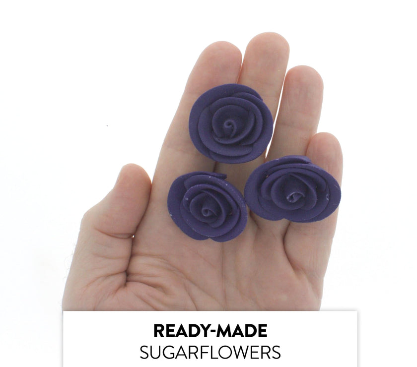 Premium Edible Roses for Cakes and Cupcakes, Sweet Royal Icing Roses, by Global Sugar Art, Deep Violet