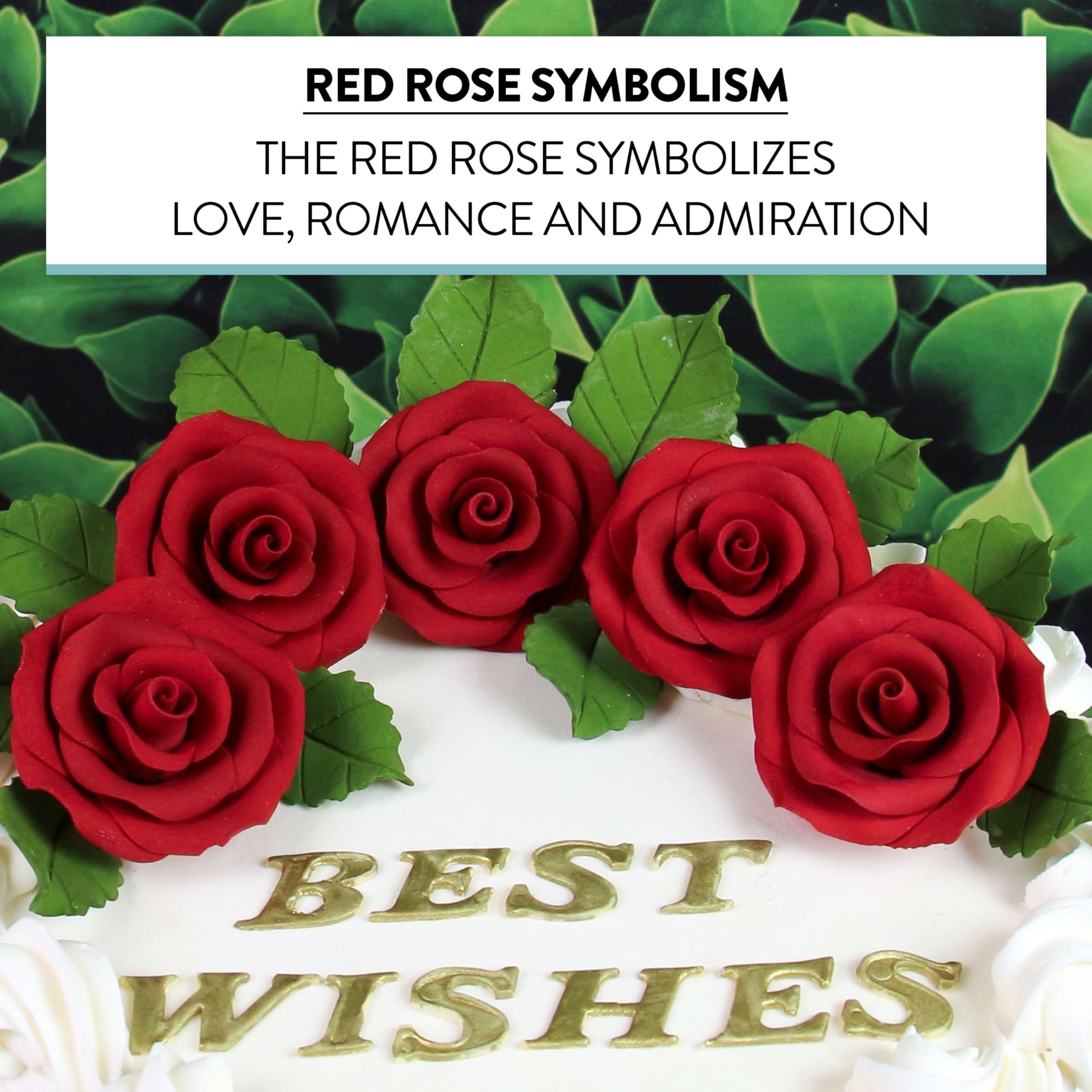 Deluxe Red Roses for Cake Decorating, Premium Unwired Sugar Flowers by Global Sugar Art, Red, Large