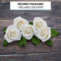 Peace Rose Sugar Flowers with Leaves, Cake Decorating Kit, by Global Sugar Art, Medium, White