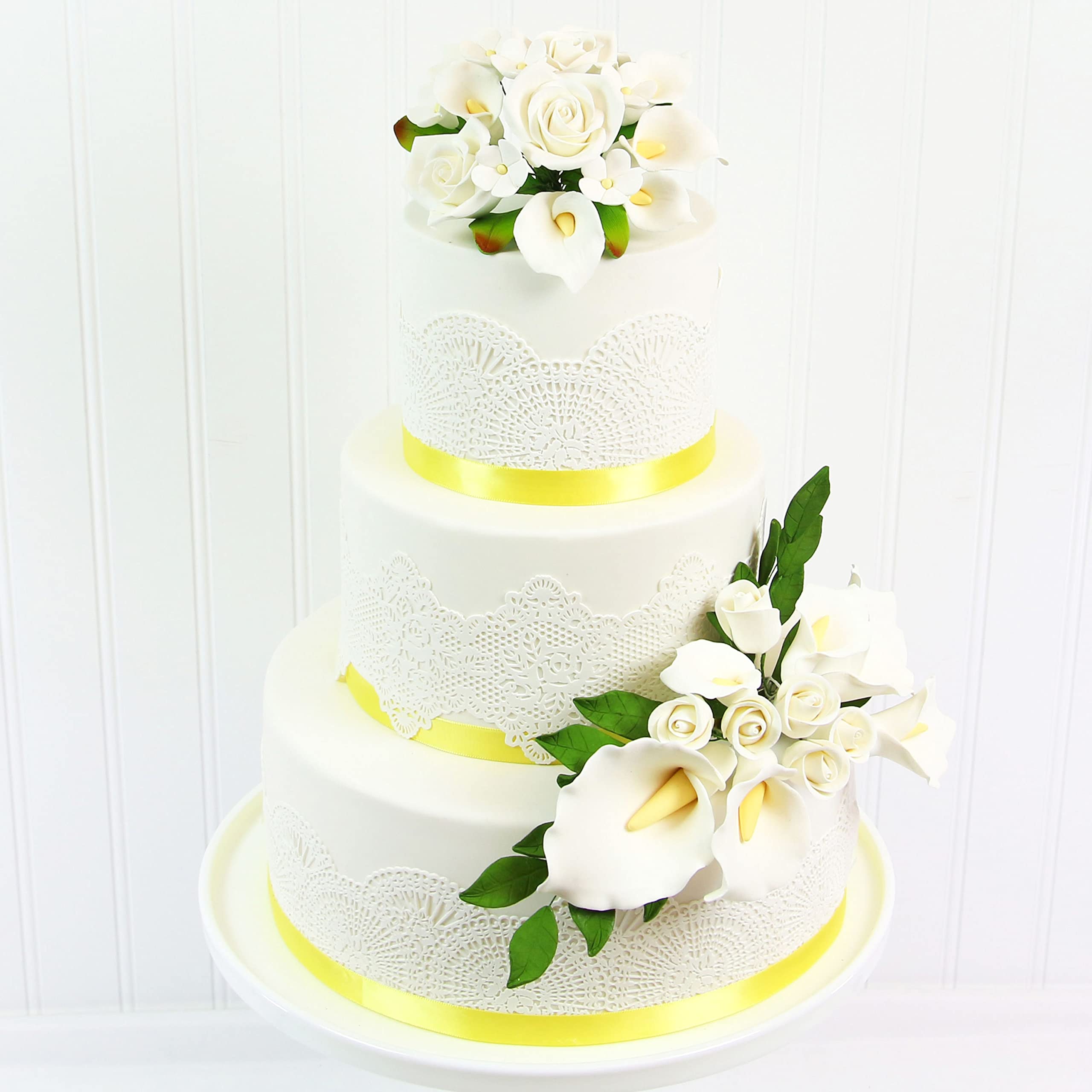 Wedding Cake Topper, White Calla Lily and Rose Bouquet, by Global Sugar Art