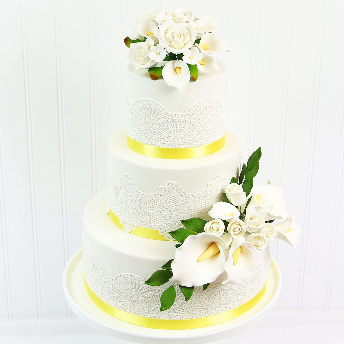 Wedding Cake Topper, White Calla Lily and Rose Bouquet, by Global Sugar Art