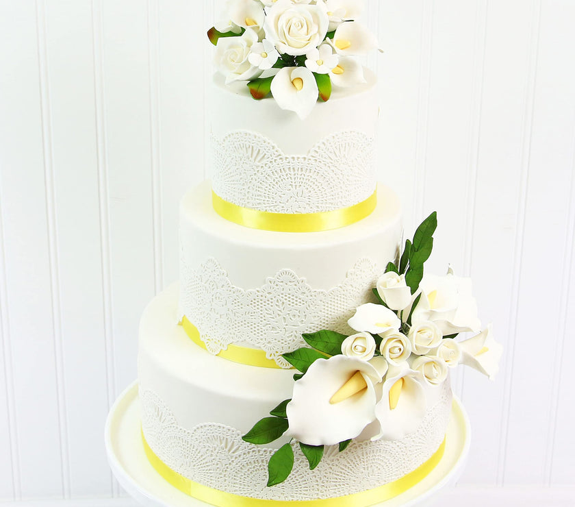 Wedding Cake Topper, White Calla Lily and Rose Bouquet, by Global Sugar Art