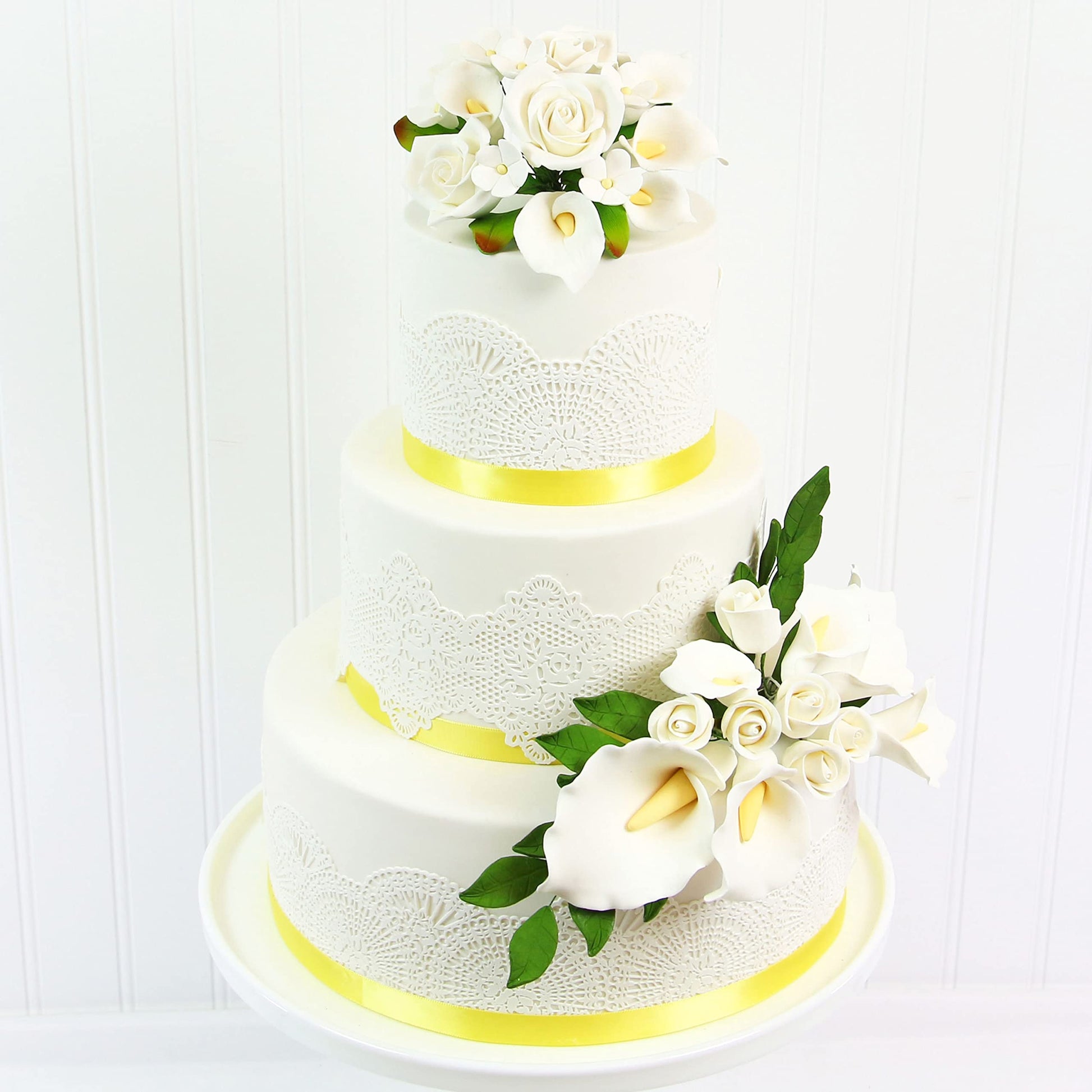 white lily wedding cake Global Sugar Art Calla Lily and Blossoms Sugar Flower Bouquet, White Wedding Cake Topper By Chef Alan Tetreault