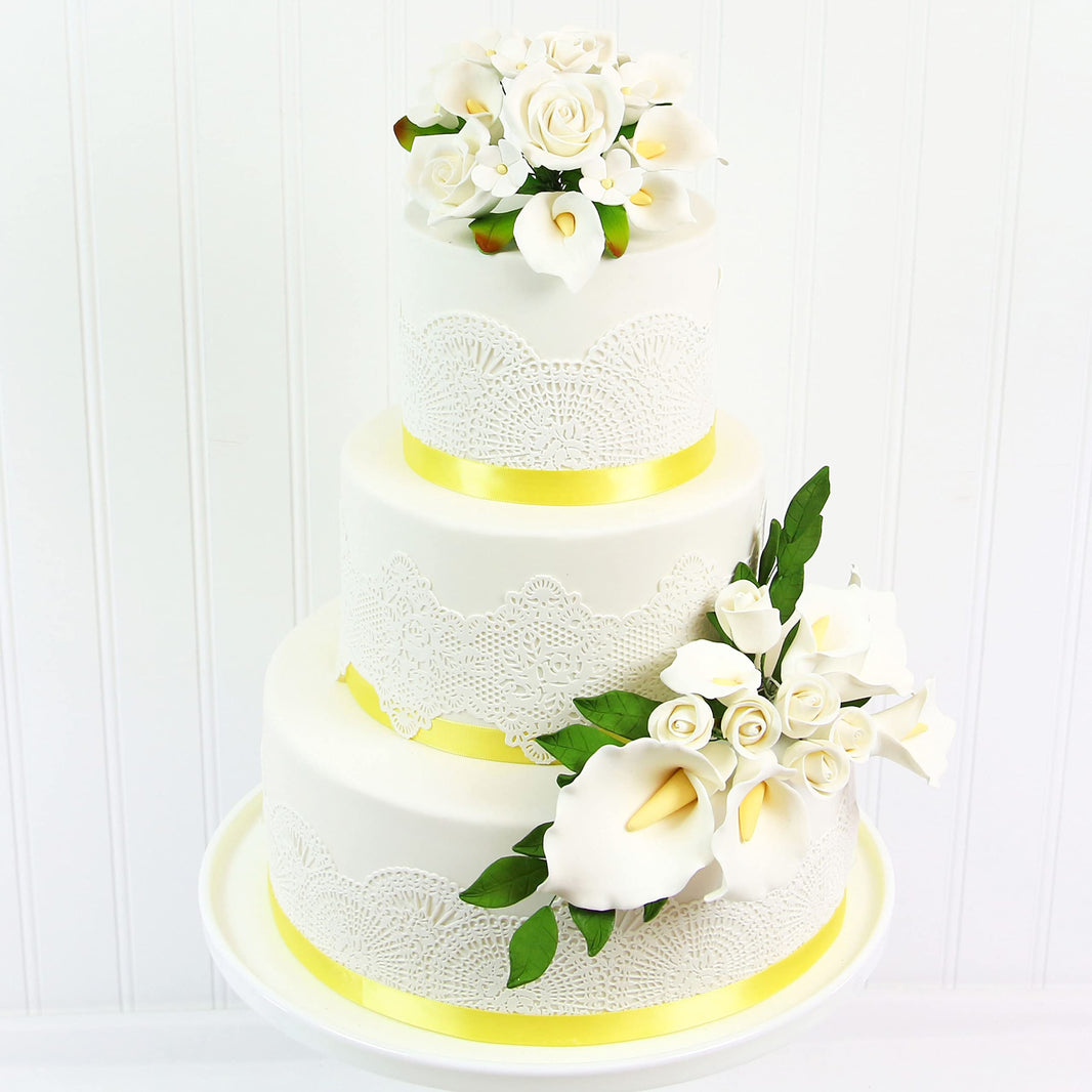 Wedding Cake Topper, White Calla Lily and Blossom Bouquet, by Global Sugar Art