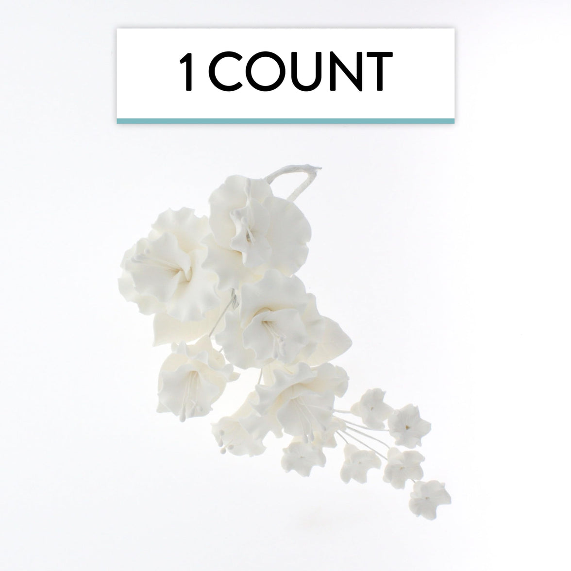 Flower Blossom Spray, Gum Paste Sugar Flowers for Cake Decorating, White Cherry Blossoms with Leaves