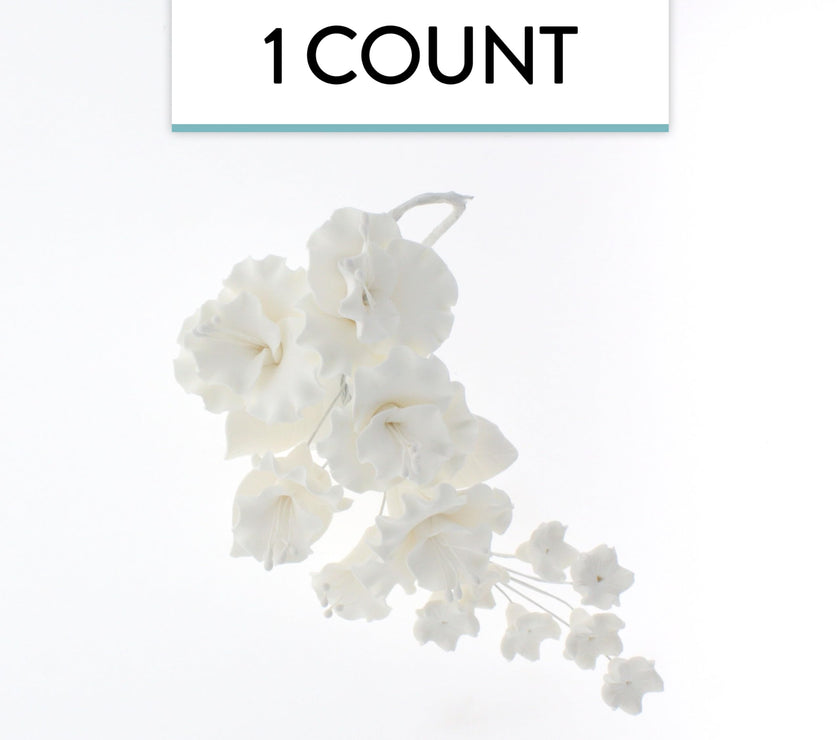 Flower Blossom Spray, Gum Paste Sugar Flowers for Cake Decorating, White Cherry Blossoms with Leaves
