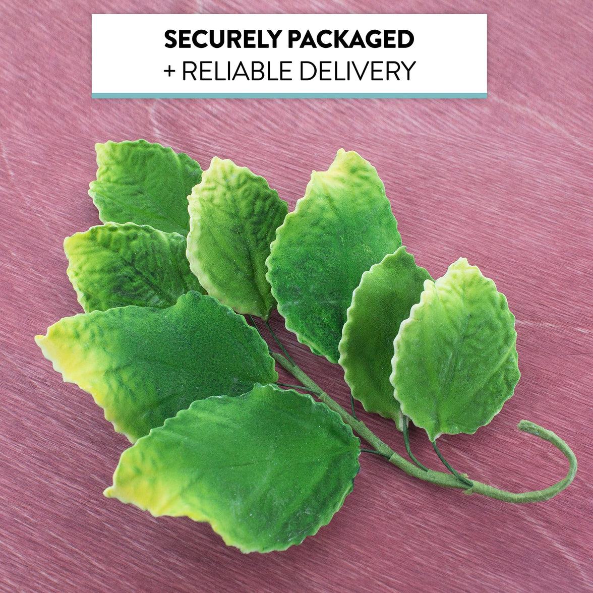 Rose Leaf Spray, Sugar Cake Flower Leaves by Global Sugar Art, Green Faded Tips