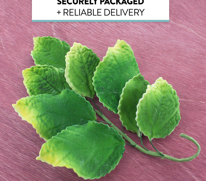 Rose Leaf Spray, Sugar Cake Flower Leaves by Global Sugar Art, Green Faded Tips