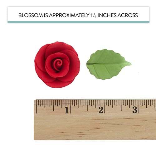Premium Edible Roses with Leaves, Edible Sugar Cake & Cupcake Flower Kit, by Global Sugar Art, Red