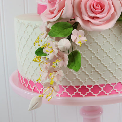 Pink Cherry Blossoms with Leaves Spray