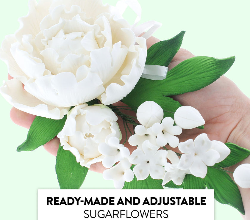 Premium Peony Sprays for Cake Decorating by Global Sugar Art, White Closed