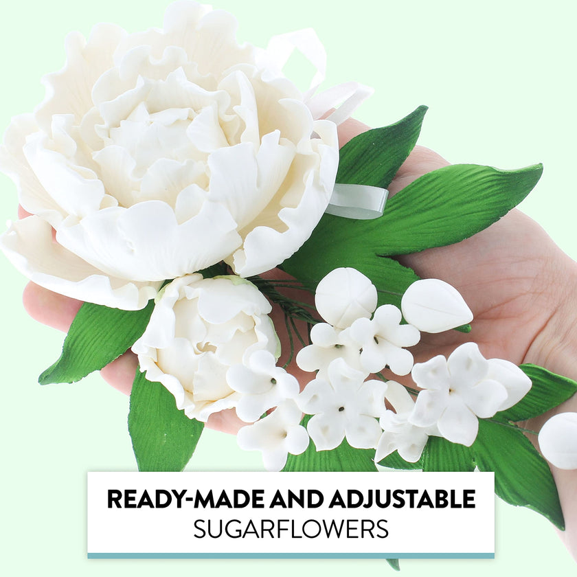 Premium Peony Sprays for Cake Decorating by Global Sugar Art, White Closed