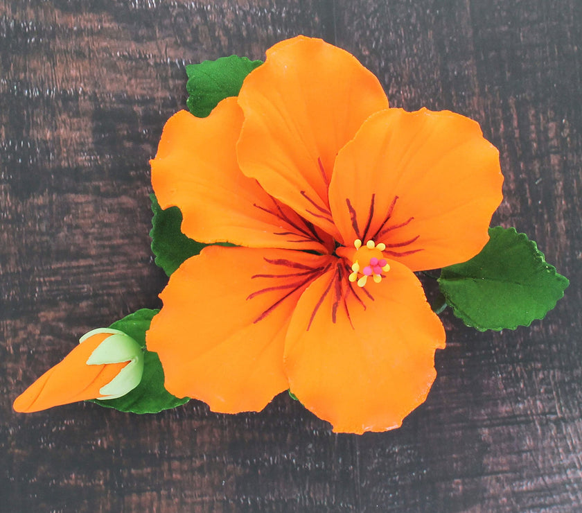 Tropical Hibiscus Sugar Cake Flower Spray by Global Sugar Art, Orange