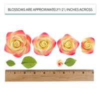 Exquisite Rose & Leaf Kit, Sugar Cake Flowers by Global Sugar Art, Yellow and Pink Roses with Leaves, 15-Piece Set
