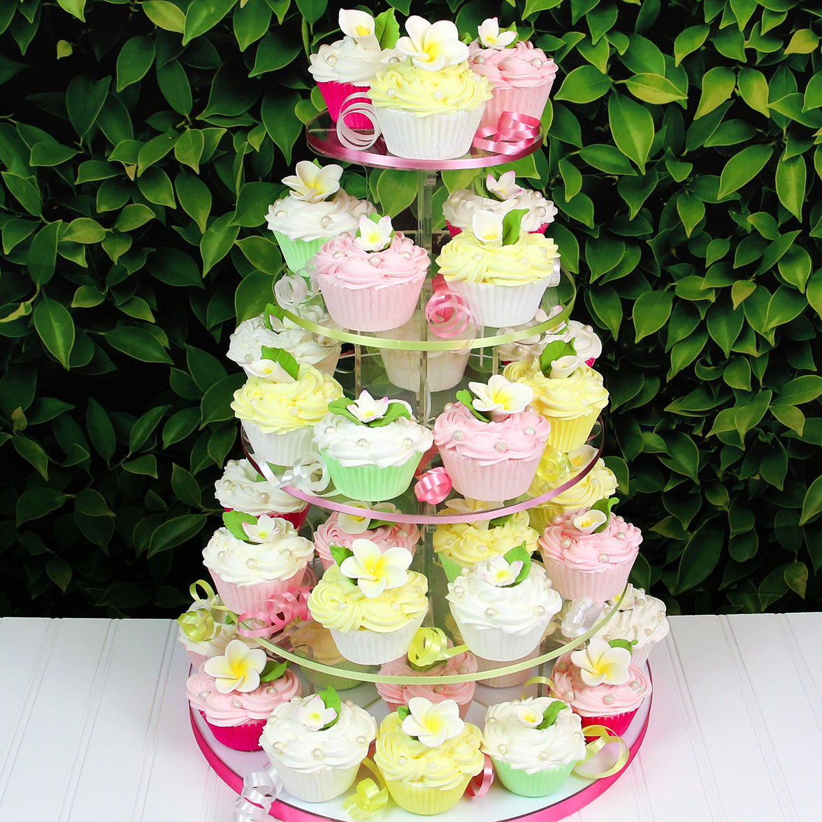 Tropical Flower Kit with Leaves, Gum Paste Frangipani Plumeria Cake Flowers, 36 Count Set, by Global Sugar Art